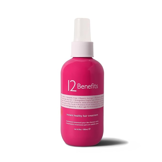 12 Benefits Leave-In Conditioner Spray – Instant Healthy Hair Treatment, Anti-Frizz, Detangles, Strengthens & Repairs, Heat Protection with Quaternium 39 & Silk Fibre Protein, 6 Fl Oz