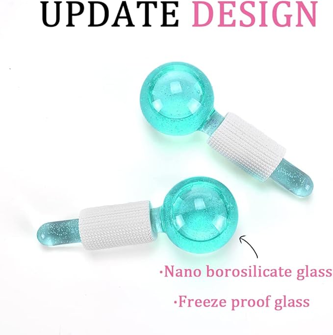 Ice Globes for Facials- Freezer Free Face Rollers with Essence for Daily Beauty Routines, Skin Massagers Globes Durable Quartz Glass for Reduce Puffiness Skin Cooling (Update Green)