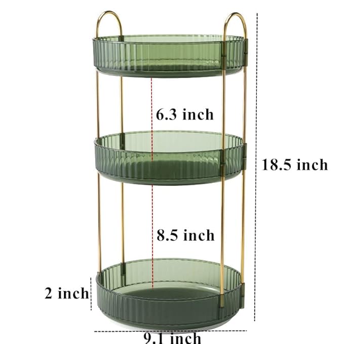 Makeup Organizer for Vanity, 360° Rotating Bathroom Organizer Countertop, High-Capacity Skincare Organizer, Spinning Cosmetics Organizer for Dresser Countertop (3 Tiers, Green)