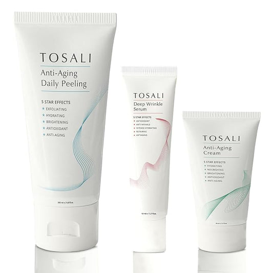 Anti Aging Skincare Set – Daily Peeling Mask (6.8 oz), Deep Wrinkle Serum (1.7 fl oz) & Face Cream (1.7 oz) – Hydrating, Brightening, Wrinkle Reduction & Skin Firming for All Skin Types