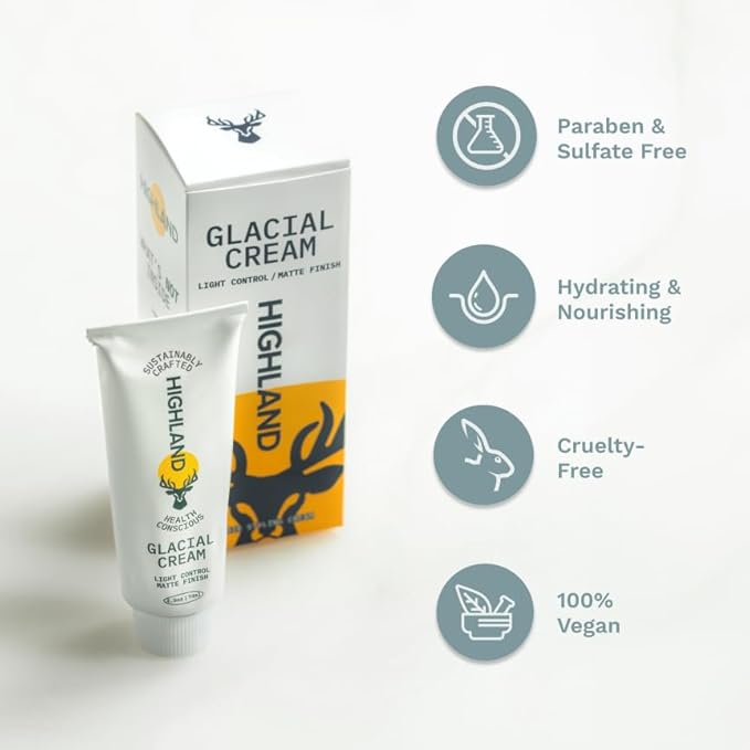 Highland Glacial Cream - Versatile hair styling cream that smooths, de-frizzes, texturizes & boosts curls. Natural, plant-derived, & made for all hair types. (2.5 oz)