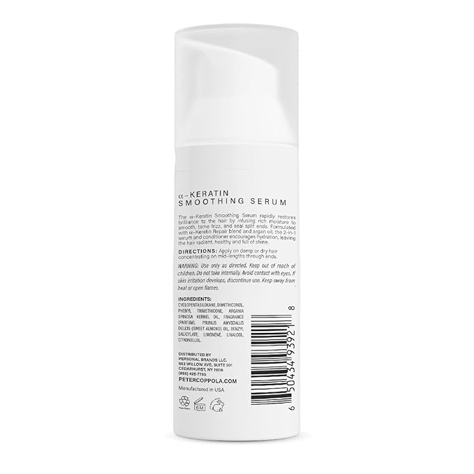 Peter Coppola a-Keratin Smoothing Serum - Lightweight Serum Adds Shine & Moisture To Frizzy And Damaged Hair - Hair Repair Serum With Argan Oil Conditions & Hydrates Frizz & Split Ends 1.69 oz
