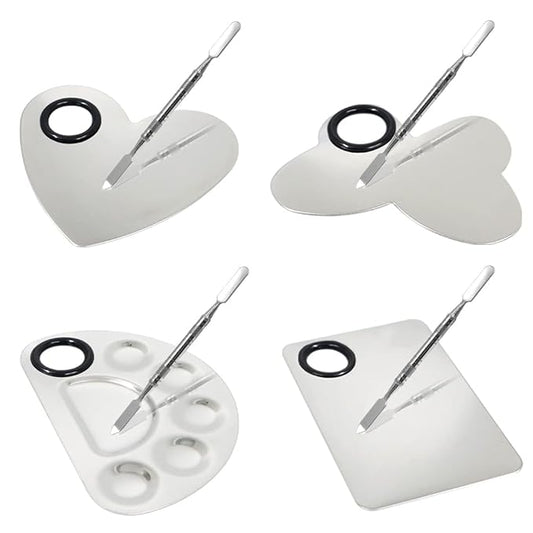 4 Pack Makeup Mixing Palette with Spatula, Stainless Steel Cosmetic Palette, Makeup Foundation Mixing Palette, Makeup Metal Mixing Tray for Makeup Nail Art Accessories