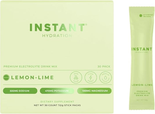 Instant Hydration Electrolytes Powder Packets - Lemon Lime Drink Mix - Zero Sugar - Keto, Vegan, Gluten-Free, Non-GMO - Boost Recovery, Brain Health, Muscle & Tissue Support- 30 Sticks