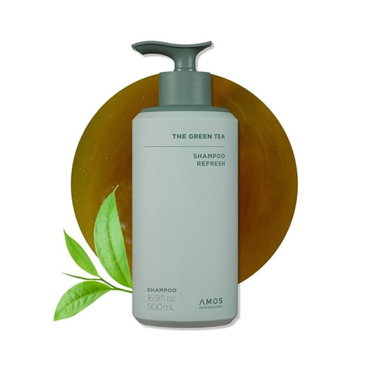 AMOS PROFESSIONAL The Green Tea Shampoo Refresh for Thinning Hair, Korean Shampoo for Oily Scalp l Deep Cleans, Strengthening Hair, All Hair Types, 16.9 fl.oz