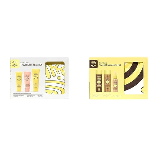 Sun Bum Skin & Hair Care Travel Essentials Kits | Cleanse, Brighten, Moisturize Skin & Revitalize Hair | Includes Aloha Splash-Proof Pouches