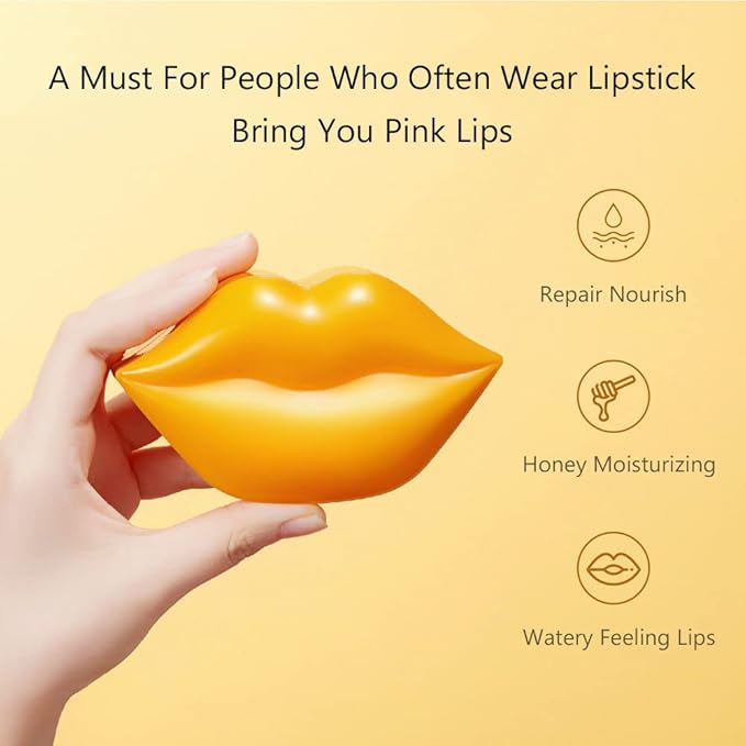 20Pcs Moisturizing Lip Mask, Restores Moisture Lip Care Mask for Dry Lips and Lip Lines Lips Overnight Lip Care, Gel Treatment Lip Masks Plumping Lips Mask (Yellow)