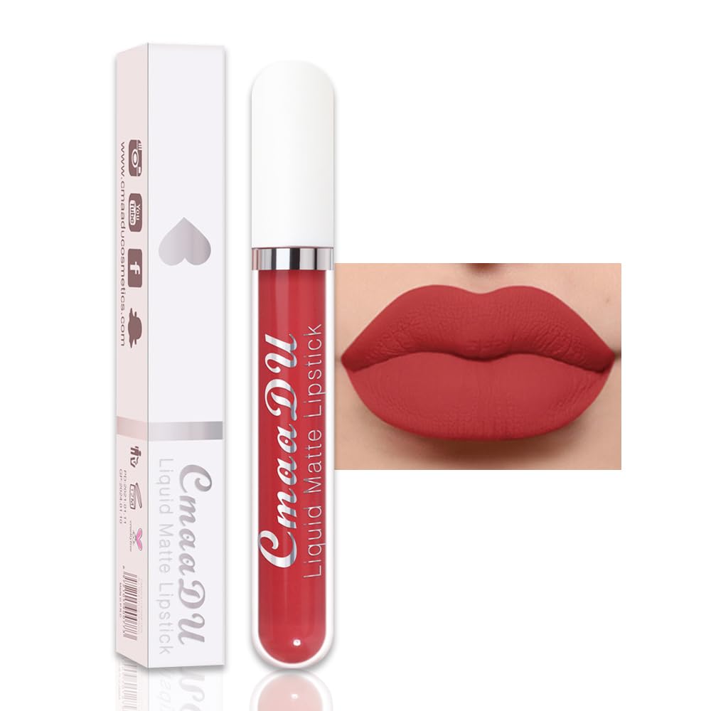 evpct 1Pcs Scarlet Red Liquid Matte Lipstick Lipgloss Set for Women, labiales mate 24 horas originales matte larga duracion 24 Hour Lipstick Lip Stains Long Lasting Waterproof 24, 05#