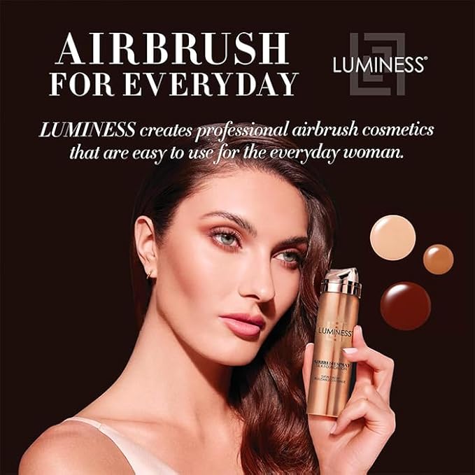 LUMINESS Silk Airbrush Spray Foundation 2-PC Kit - Foundation & Dual-Sided Angled Makeup Brush - Buildable Coverage, Anti-Aging Formula, Humidity Resistant, Hydrates & Moisturizes, Medium Warm
