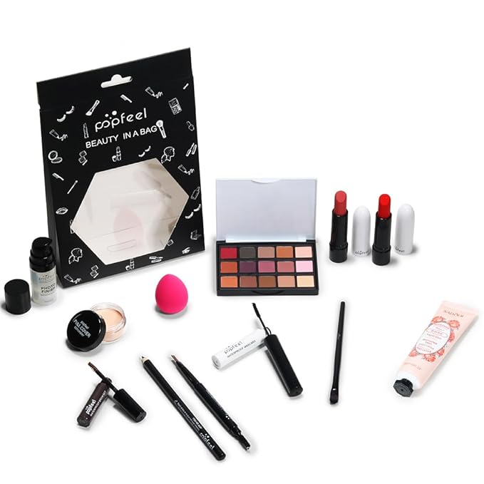 All in One Eyeshadow Palette Makeup Set, Makeup Kit with Primer, Mascara, Concealer Palette, Lip Stick, Brow Pen, Travel Makeup Bundle Holiday Surprising Makeup Gift Box for Women Girl