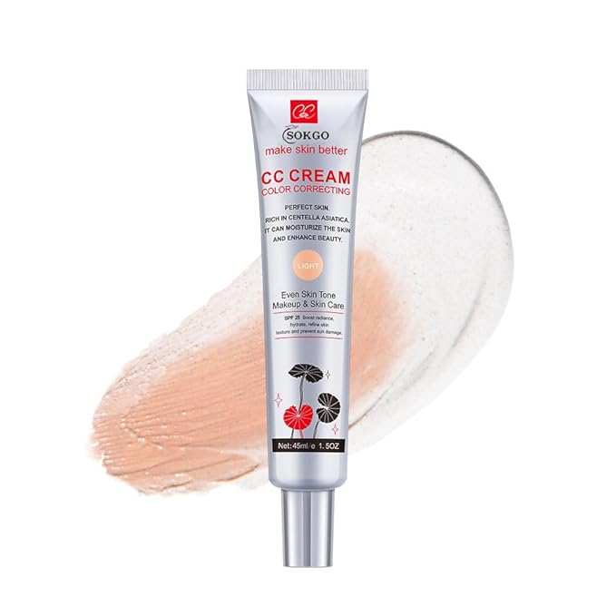 Color Correcting CC Cream with Centella Asiatica, Full-Coverage Foundation, Color Correcting Cream with SPF 25, Even Skin Tone, Hydrating Cream (light color, Large)