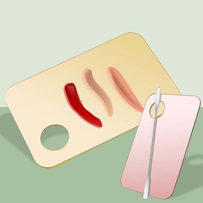 4 Pcs Makeup Mixing Tray Makeup Palette with Makeup Spatula Makeup Mixing Palette Foundation Palette for Eye Shadow Lipsticks Nail Art Beauty Salon (Gold and Transparent)