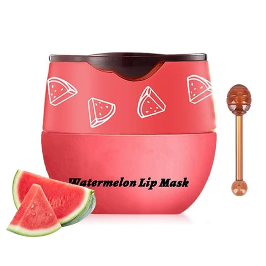 Bee Lip Balm Honey Pot,1Pcs Watermelon Lip Balm Moisturizing Lip Sleeping Mask Hydrating Prevention Dry & Cracked Lip Exfoliator Lip Wrinkle Lip Care Lip Mask Overnight Reduces Lip Line (Watermelon)