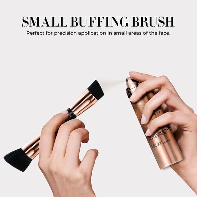 LUMINESS Silk Airbrush Spray Foundation & Buffing Brush Kit – Full Coverage Foundation & Dual-Sided Buffing Brush - Buildable Coverage, Anti-Aging Formula Hydrates & Moisturizes (Shade - Rich Dark)