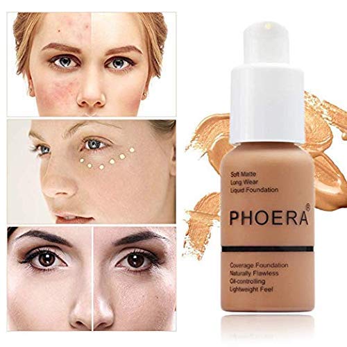 2 Pack PHOERA Foundation, Flawless Soft Matte Liquid Foundation Makeup for Women.(102# Nude)