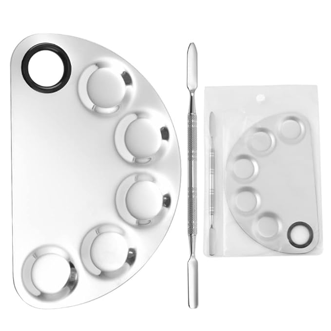 AKOAK Stainless Steel Beauty Palette, with Spatula Tool, Nail Art Makeup Palette, for Mixing Cosmetics/Nail Polish/Pigments