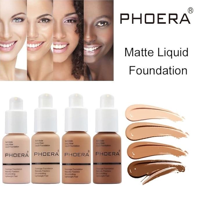 2 Pack PHOERA Foundation 102# Nude and 103# Warm Peach, Flawless Soft Matte Liquid Foundation,24 HR Full Coverage Mattle Oil-Control Foundation Makeup.