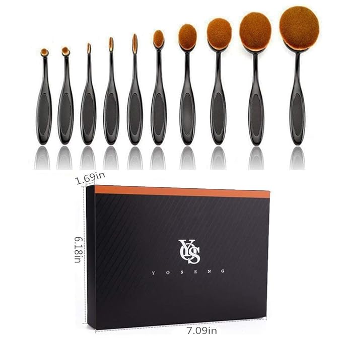 2 Sets Yoseng Oval Makeup Brushes 10 Fashionable Super Soft Professional Oval Toothbrush Foundation Contour Powder Blush Blending Brush Cosmetic Brushes Tool Set ink with Box Black（2 Pack）