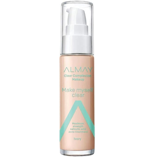 Almay Foundation, Acne Face Makeup with Salicylic Acid, Face Makeup with Skincare Ingredients, Matte Finish, Hypoallergenic, Cruelty Free, Dermatologist Tested Foundation, 100 Ivory, 1 Oz