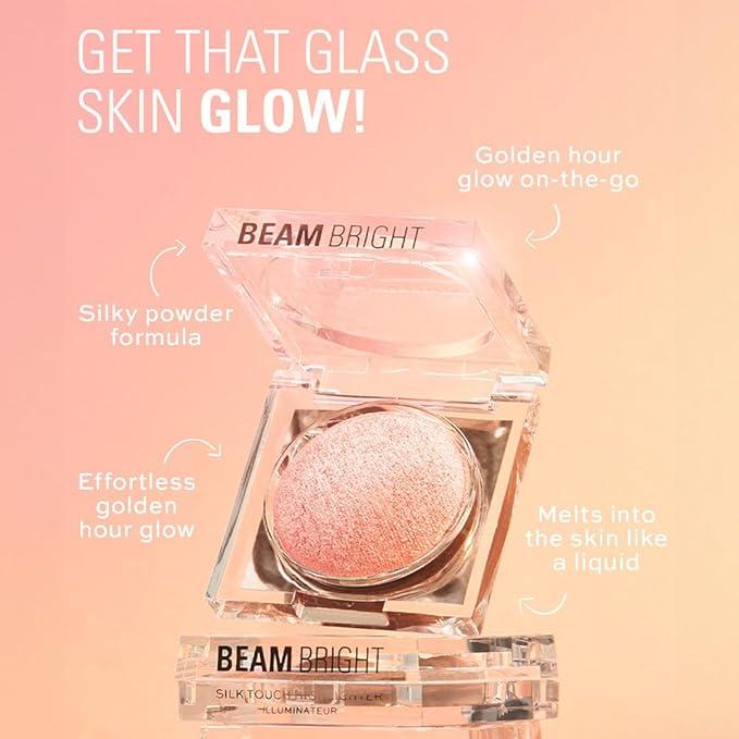 Makeup Revolution Beam Bright Highlighter, All Over Face Glow, Powder To Liquid Formula, 5 Different Shades, Rose Lustre