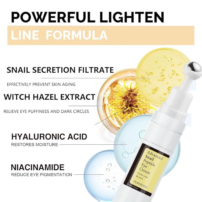 Snail Peptide Eye Cream for Dark Circles, Puffiness and Wrinkle, Snail Mucin & Nicotinamide, Moisturizing, Hydrating, Firming, Massage Ball, 17ml
