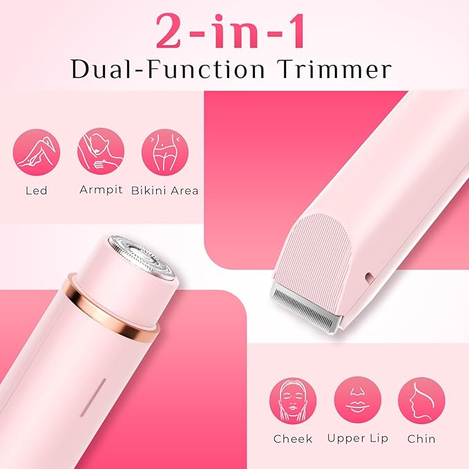 2025 New 2-in-1 Electric Bikini Trimmer for Women - Dual Head Electric Razor,Waterproof Painless Bikini Shaver, Pubic Hair Trimmer for Private Area & Body Hair, Pink