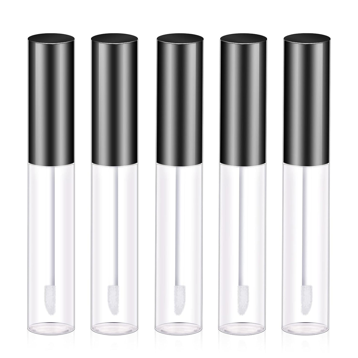 Molain 5PCS Empty Lip Gloss Tubes, 10ml Refillable Cosmetic Containers Bottles Lip Balm Bottles with Wand Concealer for Lipstick Samples, Lip Balms(Black tube cap)
