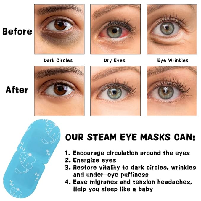16 Pack Steam Eye Mask for Dry Eye Care - Bulk Disposable Heating Eye Mask for Dark Circles and Puffiness Relief Soothing Moisturizing Warm Eyes Care Pads Relax Therapy, Fragrance Free