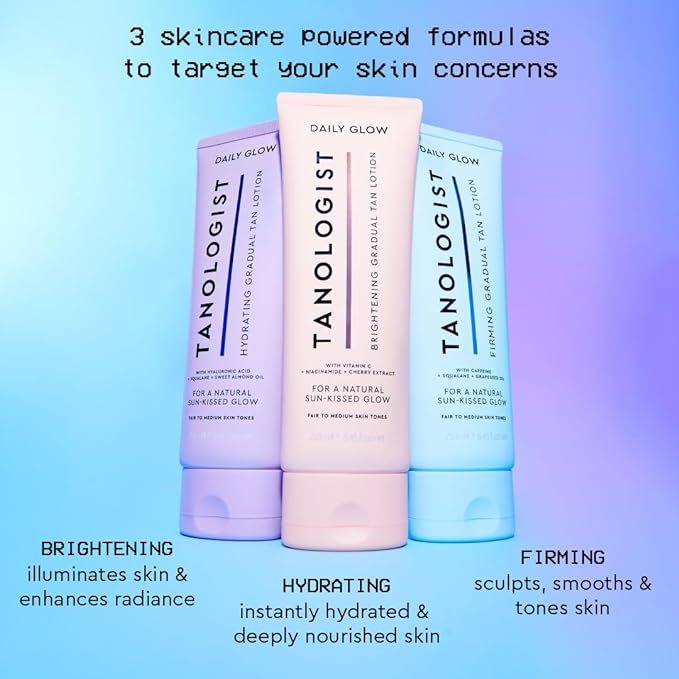 Tanologist Brightening Daily Glow Body Lotion- Light/Medium, Gradual Tanning Lotion, No Fake Tan Smell, Streak-Free & Natural Looking Self Tanner, Vegan, 8.45 fl. oz/250 ml Tube