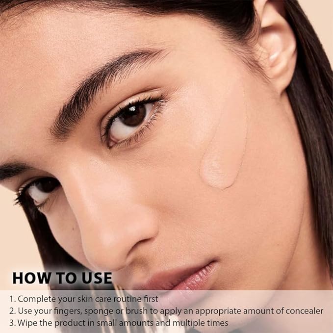 Pro Under Eye Full Coverage Liquid Concealer to Cover Dark Circles, Scars, Redness, Spots, Fine Lines, Corrector Anti-Aging Natural Finish, Moistening Smooth Cream, Waterproof 0.4 fl oz - Beige#