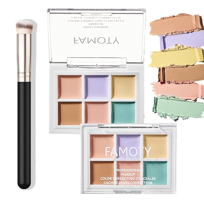 6 Color Correcting Concealer Palette With Concealer Brush, Tattoo Concealer, Cream Contouring Makeup Kit, Corrects Dark Circles Red Marks Scars Light Mediumor creamy concealer A1