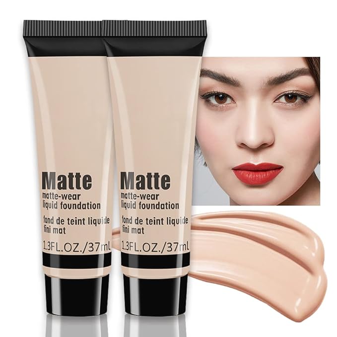 2 Pack Liquid Foundation Cream for Face Makeup,Durable Full Coverage Matte Concealer Make Up,Oil Control & Waterproof Base Primer -1+1 Fl.Oz (IVORY 6#)