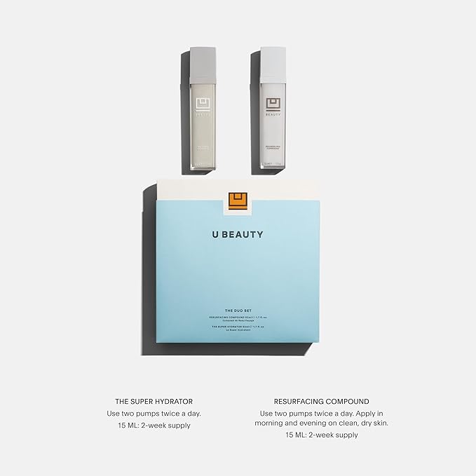 U Beauty Resurfacing Compound + Super Hydrator Set, Vitamin C Serum with Retinol, Vit E, Aha Exfoliant, Hyaluronic Acid for Daily Anti-Aging