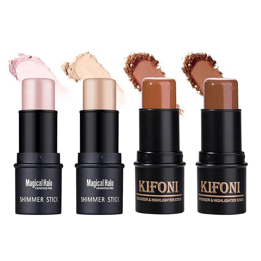 4 Pcs Cream Contour Foundation Stick, Highlighter & Bronzer Pen, Face Brightens & Shades Pencil, Highlighting Shade Longwear Makeup, Highlight Bronzer Shaping Trimming Stick Cream