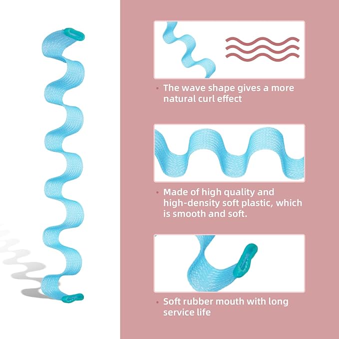 30pcs Wave Curlers Rollers Kit with Styling Hooks, Heatless Spiral Curls for Medium and Long Hair 17.8(45 cm)