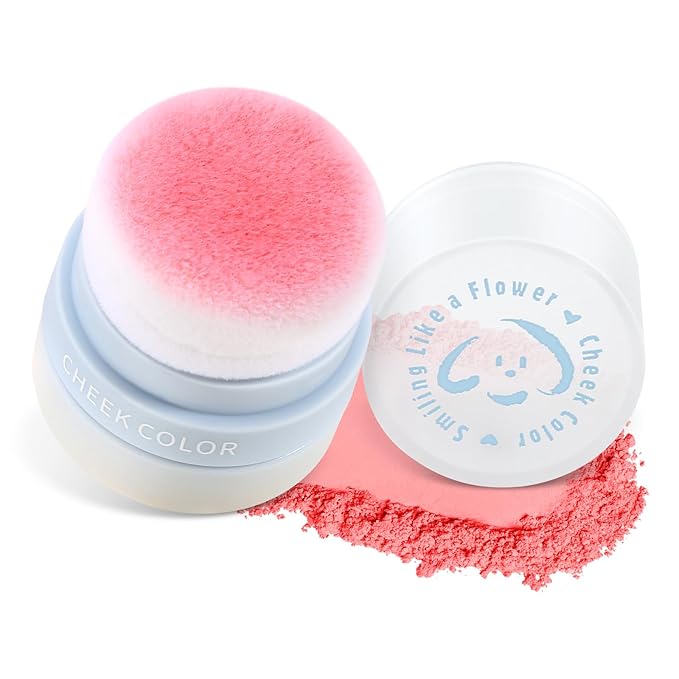 Boobeen Powder Blush for Cheeks, Air Cushion Matte Blush, Natural Highly Pigmented Blush Makeup Easy to Blend, Loose Blush Compact Long-lasting
