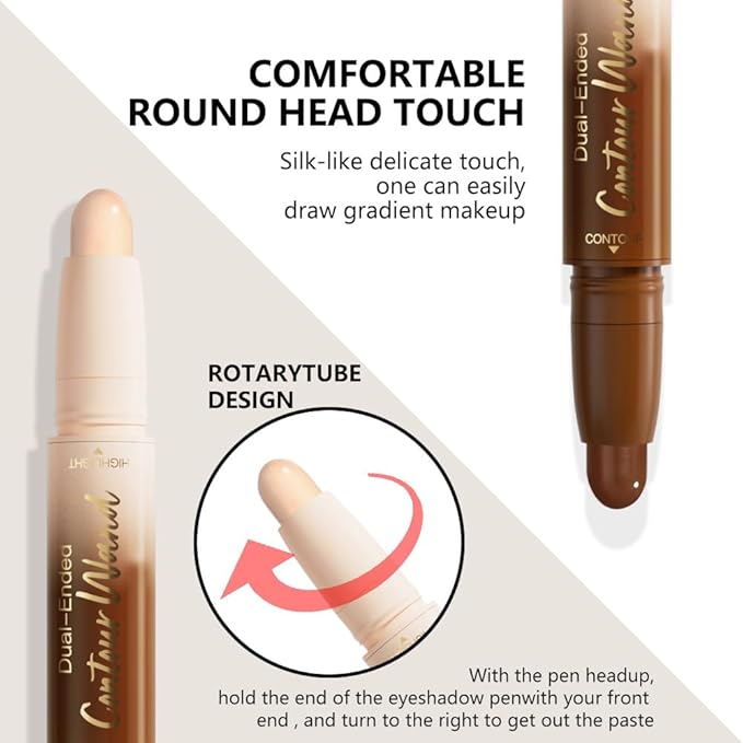 2in1 Cream Contour Highlighter Stick, Neutral Bronzer Makeup Sticks, Applies Dual-Ended Sculpting Stick for Face Body, Long Lasting Waterproof No Smudging, Suitable for Makeup Beginners-Fair