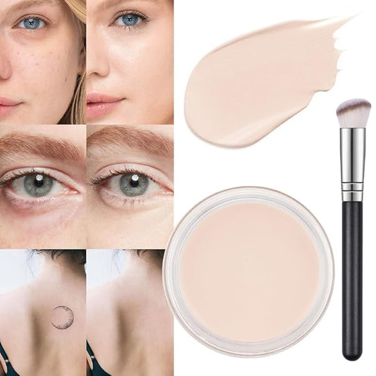 Kaely Pot Concealer Set,under Eye for Conceals Dark Circles, Waterproof Face Primer Makeup,Corrects Tattoo Concealer,Foundation Makeup Brush,Eye Ring corrector de ojeras 01, 01 IVORY WHITE