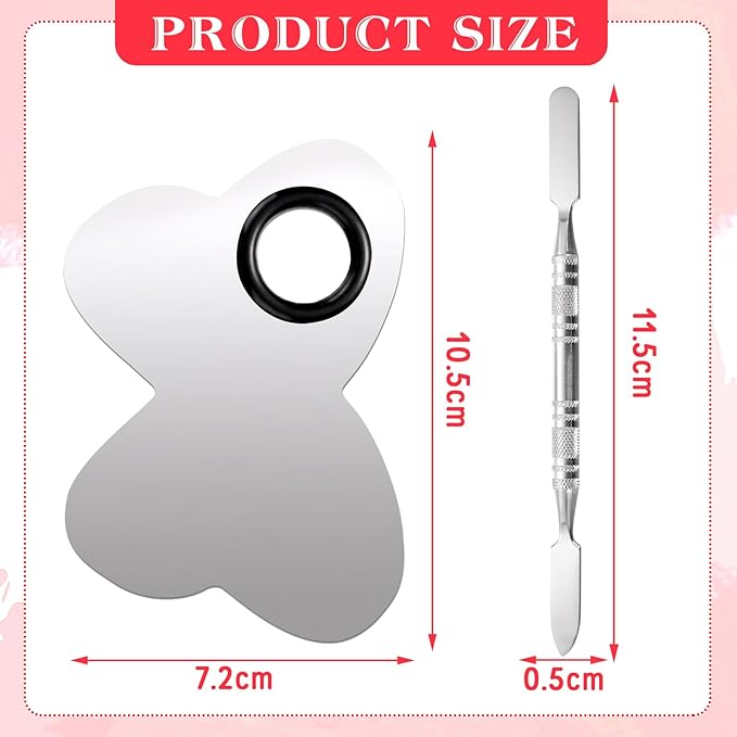2 Pcs Stainless Makeup Mixing Palette,Tool for Mixing Foundation Nail-Art,Palette with A Stick,Storage Bag,Beauty Salon Color Cream Mixing Palette,Makeup Artist,Makeup Enthusiast (Butterfly Shaped)