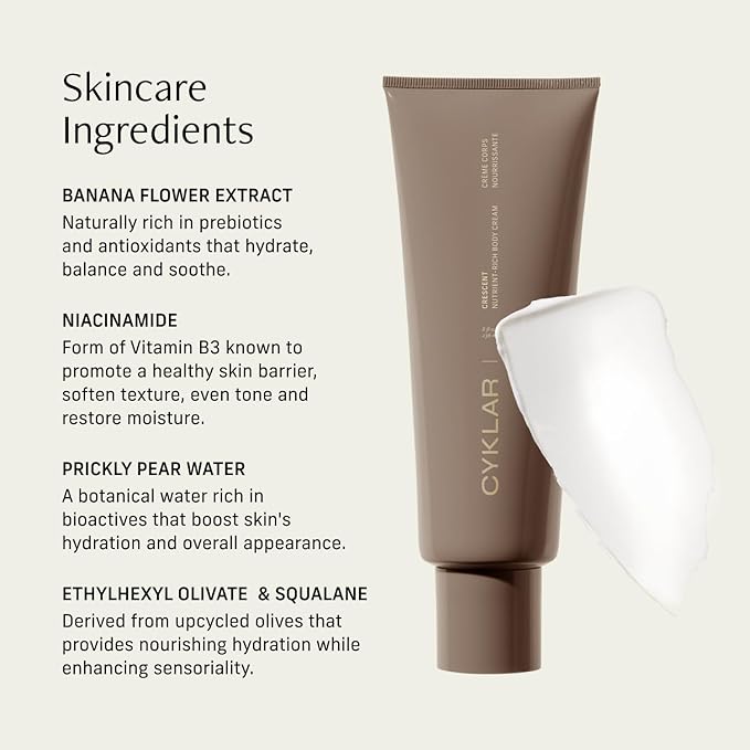 Nutrient Rich Body Cream. Crescent Fragrance Nourishing Moisturizer with Niacinamide and Banana Flower Extract. Deep Hydration, Thick Body Lotion, Dry Skin Cream for Women and Men, 8 Fl Oz