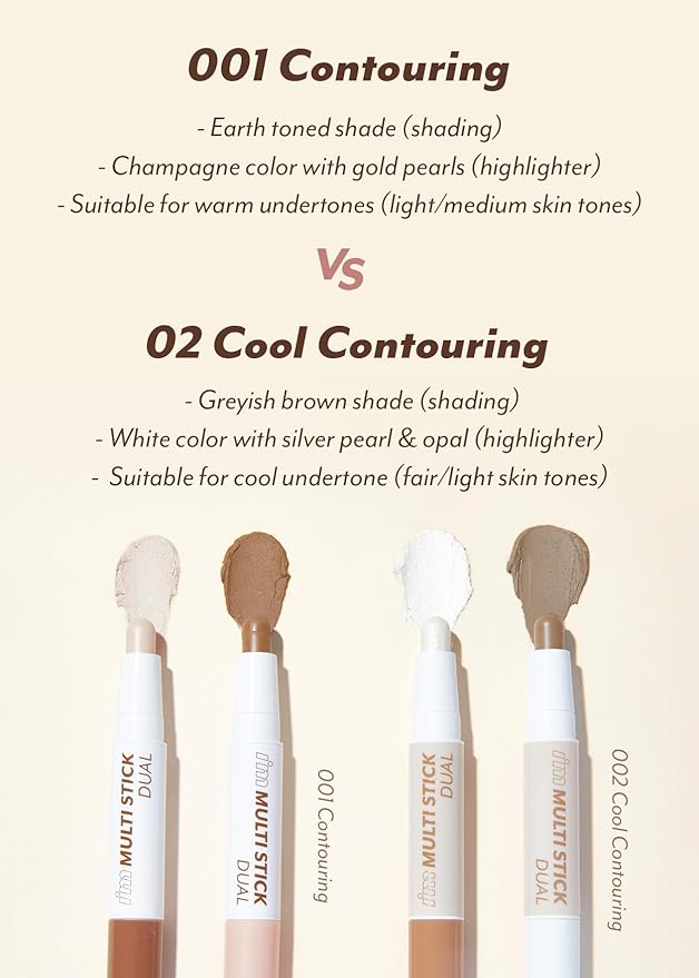 I'M MEME I'm Multi Stick Dual | Two Shade Shading and Highlighting Matte Finish | Suitable for Beginners Portable Size | 002 Cool Contouring