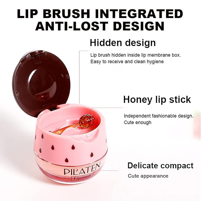 2Pcs Bee Lip Balm Honey Pot, Honey & Strawberry Lip Balm Moisturizing Lip Sleep Mask with Stick Hydrating & Prevention Dry and Cracked Lip Scrubs Exfoliator, Reduces Lip Lines