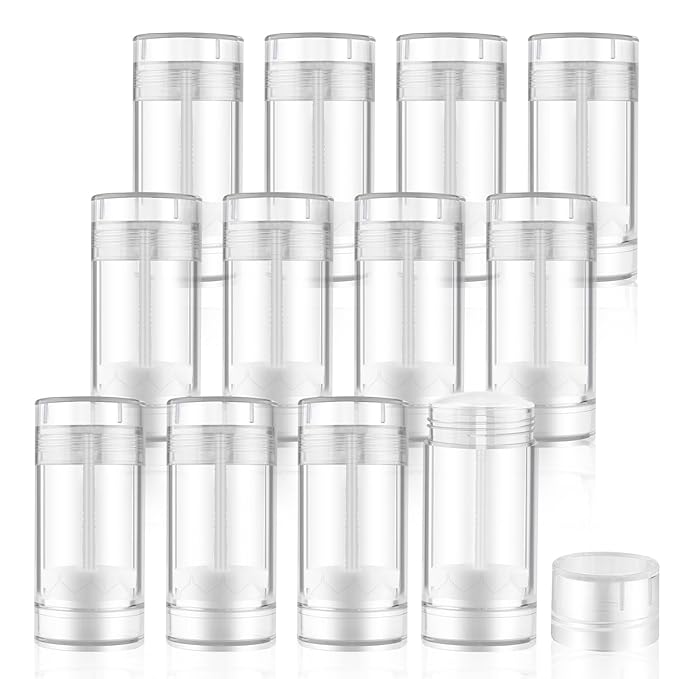 12 Pieces 15g Clear Plastic Deodorant Containers,Empty 1/2 oz Travel Lip Balm Tubes,Refillable Twist-UP Solid Perfume Tubes,Lipstick Tubes for DIY