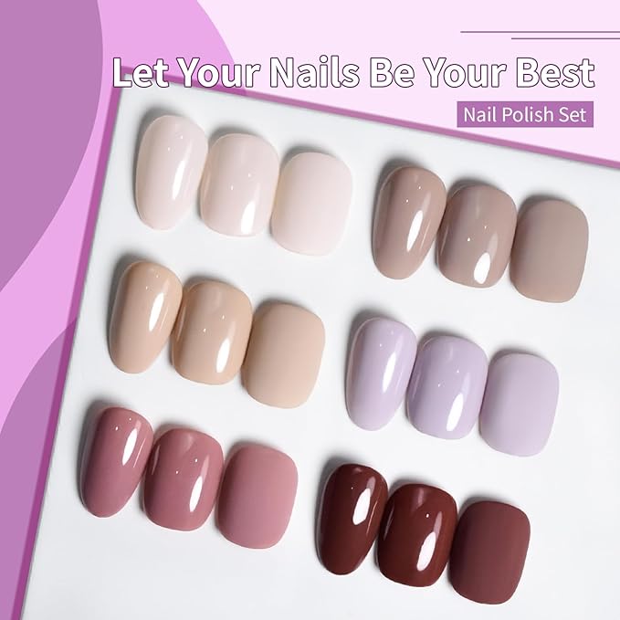 10ml Nude Pink Nail Polish Set 6 Colors Brown Red Purple All Seasons Neutral Color Quick Dry Nail Polish Set for Women Salon DIY Nail Art