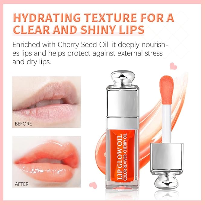 Hydrating Lip Glow Oil, Moisturizing Plumper Lip Gloss, Transparent Plumping Balm, Tinted Balm Care 0.2 OZ - 006 BERRY