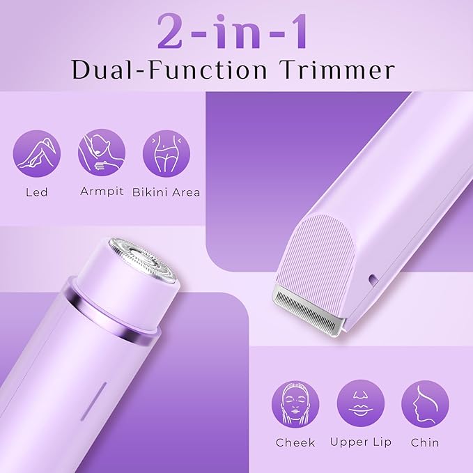 2025 New 2-in-1 Electric Bikini Trimmer for Women - Dual Head Electric Razor,Waterproof Painless Bikini Shaver, Pubic Hair Trimmer for Private Area & Body Hair, Purple