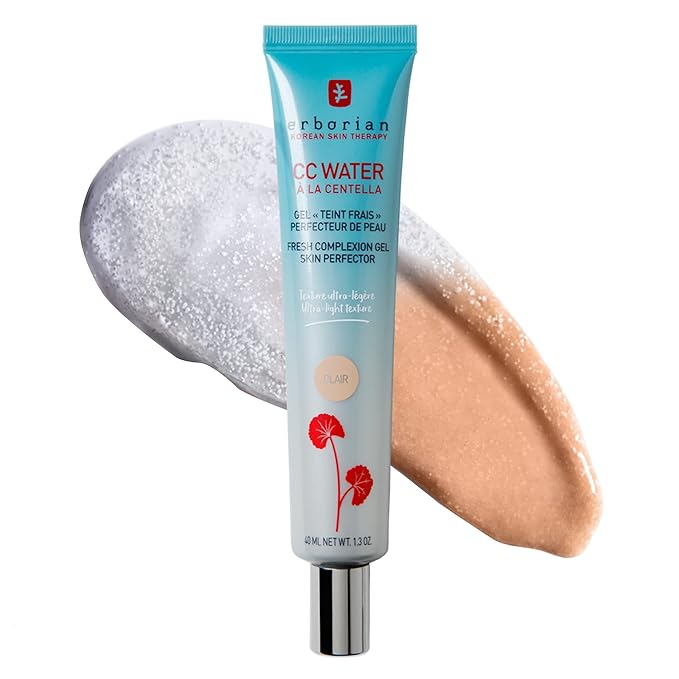Erborian CC Water with Hyaluronic Acid, Clair - Ultra-Light Aqua Gel Color Corrector with Centella Asiatica & Hyaluronic Acid - Plump, Softer & Hydrated Skin - Korean Skincare Skin Perfector - 1.3 Oz