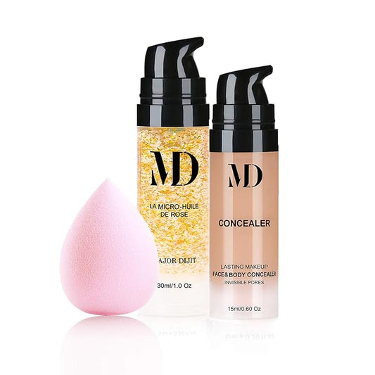 Liquid Primer Set Matte Liquid Full Coverage Oil Control Breathable Invisible Cover Concealer Primer with Face Primer, Makeup Sponge…