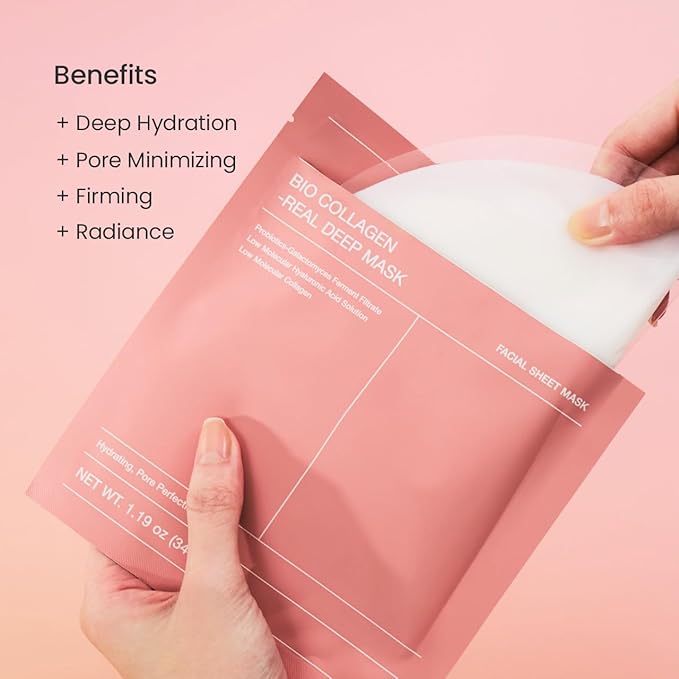 BIODANCE Bio-Collagen Real Deep Mask, Hydrating Overnight Hydrogel Mask, Pore Minimizing, Elasticity Improvement, Korean Skincare | 1.19oz(34g) x 4ea