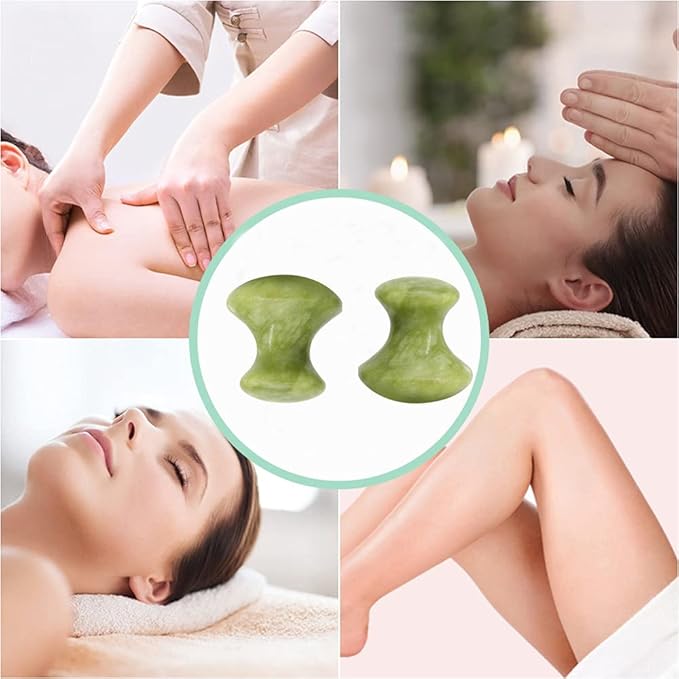 2 Pcs Mushroom Jade Gua Sha Facial Tools, Jade Roller Guasha Massage Green Jade Stone Mushroom Shaped Face Lift Remove Wrinkles Massager for Women Spa, Massage Knobs for Body Relaxing